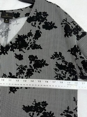 Worthington Dress Women Medium Black White Flutter Sleeve Shift Floral Print