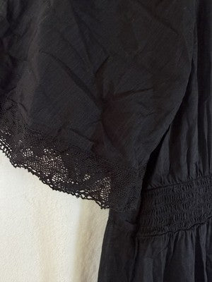 Gap Dress XS Midi Women Short Sleeve Flutter Lace Long 100% Cotton Black New