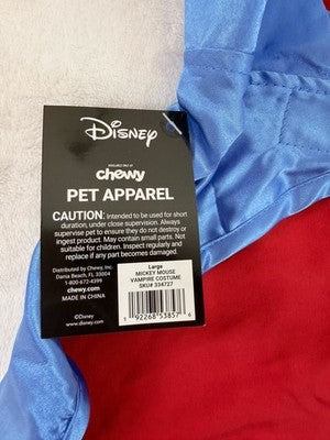 Mickey Mouse Dog Costume Large Vampire Ears Hat Cape Shirt Disney New NWT