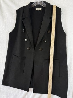 La Vila Milano XL Sleeveless Vest Blazer Black Double Breasted Pockets Women