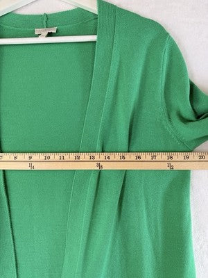 Talbots Cardigan Sweater Small Petite Green Open Front Womens SP 100% Cotton