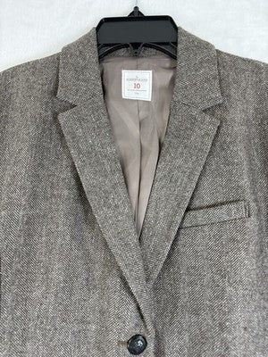 Gap Academy Blazer Womens 10 Brown Gray Herringbone Suit Jacket Pink Lining