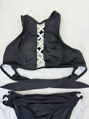 Venus Bikini Set Small Black 6 Halter Top Bottoms Tie Side Swimsuit Womens