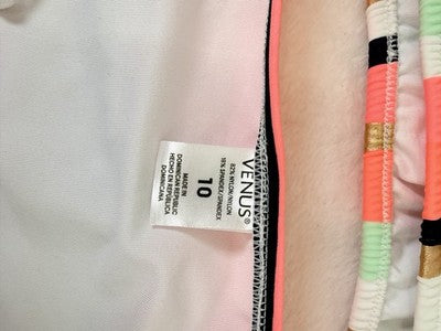 Venus Bikini Set Top Bottom One Shoulder Pink Striped Womens 6 Top 10 Bottoms