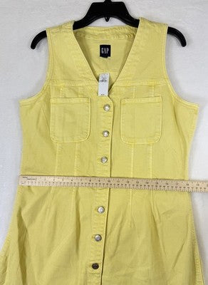 Gap Denim Mini Dress Large Womens Yellow V Neck Sleeveless New Neat