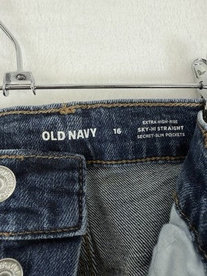 Old Navy Sky Hi Straight Leg Jeans 16 Button Fly Extra High Rise Blue Women NEW