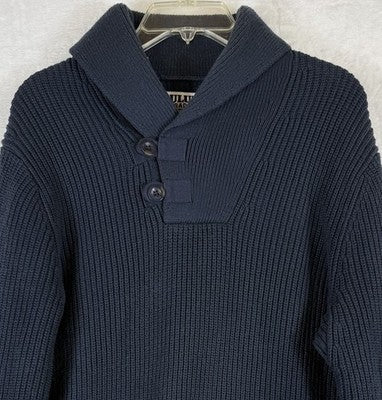 Duluth Trading Company Sweater Mens Medium Brigadier Shawl Neck Navy Blue Cotton