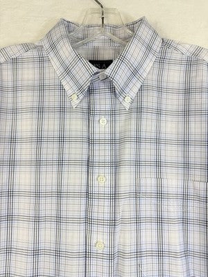 Jos A Bank Traveler Shirt Large Traditional Fit Blue Plaid Button Down Up
