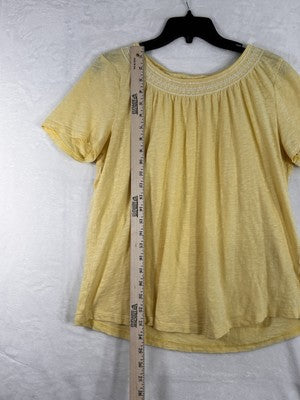 Talbots Tee Small Smocked Scoop Neck Yellow Short Sleeve 100% Cotton Womens
