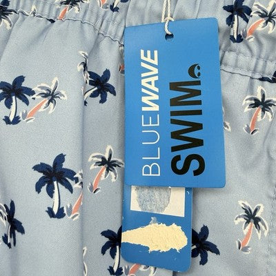 Blue Wave Swim Trunks XXL Mens Blue Print Swimsuit Mesh Lined 6.5” New NWT