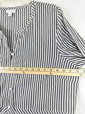 J Jill Large Top Tunic Blouse Gray White Stripe Lightweight Long Sleeve Roll Tab