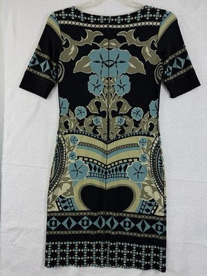 Eva Varro Dress Small Brown Blue Short Sleeve EvaVarro Bodycon Sheath Womens