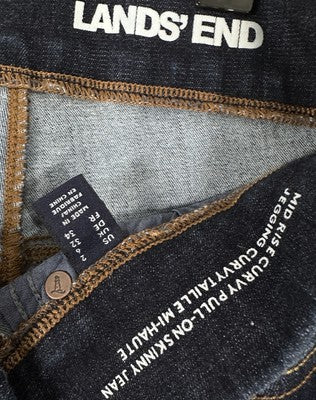 Lands End Mid Rise Pull On Skinny Jeans 2 Dark Blue Womens Denim