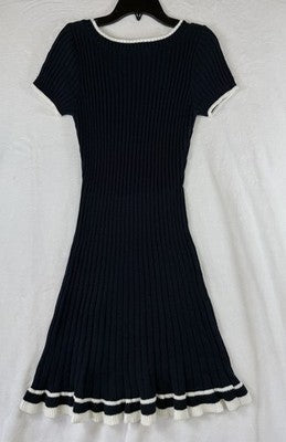 Freshman 1996 Sweater Dress Small Navy Blue Fit And Flare Short Sleeve New
