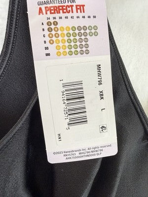 Hanes Bra Large Black Smooth Comfort Wire Free MHW796 Womens New NWT