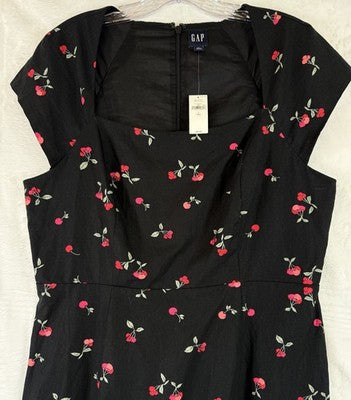 Gap Mini Dress Large Tall Black Cherries Print Cap Sleeve New NWT