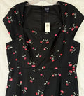 Gap Mini Dress Large Tall Black Cherries Print Cap Sleeve New NWT