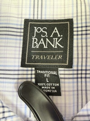 Jos A Bank Traveler Shirt Large Traditional Fit Blue Plaid Button Down Up
