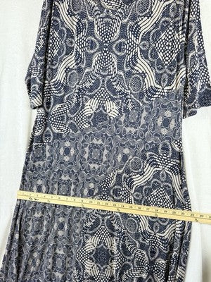 Soft Surroundings XL Dress Juliette Jersey Knit Maxi Navy Blue Beige Womens