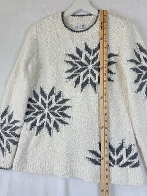 J Jill Sweater XS Snowflake Instarsia Ivory Gray Crew Neck Womens Tops