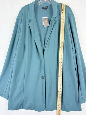 J Jill Wearever Blazer 3X Jacket Ponte Knit Stretch Blue Green Plus Size Womens