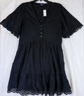 Gap Eyelet Mini Dress Large Womens Black Short Flutter Sleeve Fit & Flare New