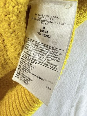 Gap Cotton Sweater Women Medium Yellow Moss Stitch Crew Neck Long Sleeve