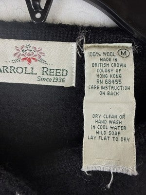 Carroll Reed Wool Cardigan Medium Black Embroidered Flowers Vintage