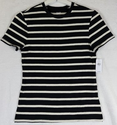 Gap Closeknit Jersey Tee Medium Women Black White Stripe Tops Short Sleeve New
