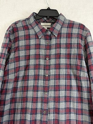 J Crew Flannel Shirt Womens 12 Boy Long Sleeve Gray Red Plaid Button Up Top