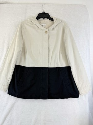 J Jill Large Petite Jacket Hooded Cotton Colorblock Black Tan Womens