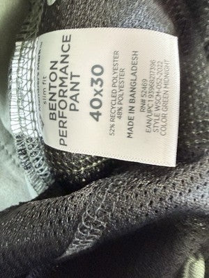 Members Mark Benton Slim Fit Performance Pants 40x30 Green Sam’s Club New NWT