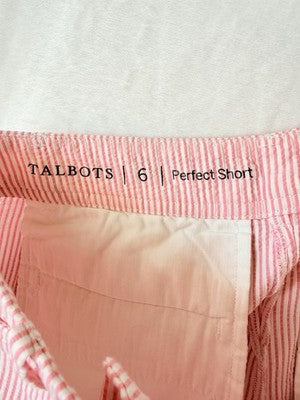 Talbots Perfect Shorts 6 Seersucker Pink White Striped 10” 100% Cotton Womens