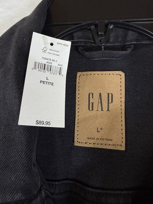 Gap Denim Jacket Women Large Petite Jean Peplum Black Wash New NWT