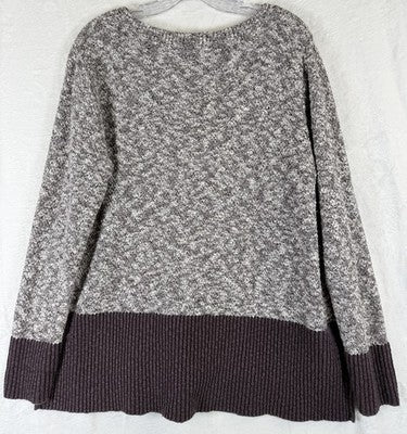 LL Bean Signature Sweater Womens Large Cotton Linen Tops Plum Color Block Soft