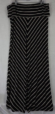 Calvin Klein Maxi Skirt XL Black Ivory Stripe Jersey Knit Fold Over New NWT