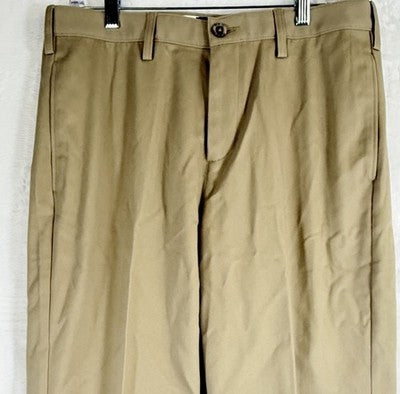 Lands End Khaki Pants 32 32x27 Traditional Fit Tan Mens Flat Front 100% Cotton