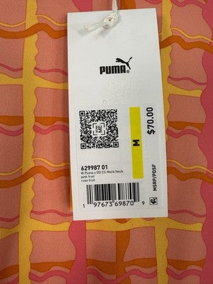 Puma Dani Dazey Top Medium Cloudspun Mock Neck Pink Plaid Womens NWT