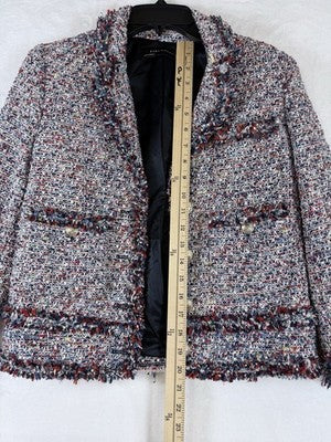 Zara Jacket Women Small Blazer Tweed Boucle Gold Button