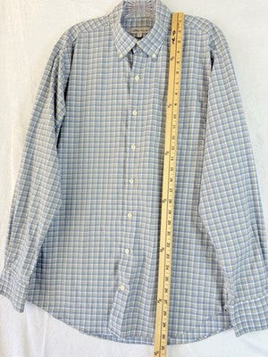 Peter Millar Large Button Down Shirt Blue Plaid Long Sleeve
