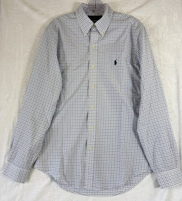 Polo Ralph Lauren Shirt Men Medium Slim Fit Button Down Blue Long Sleeve Cotton