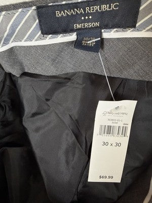 Banana Republic Emerson Vintage Straight Fit Pants 30x30 Men Gray Wool Blend New