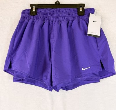 Nike One Womens Dri-FIT High-Waisted 3" 2-in-1 Shorts Small Purple New