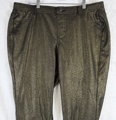 Lane Bryant 18 Pants Pull On Knit Black Gold Skinny Plus Size Womens