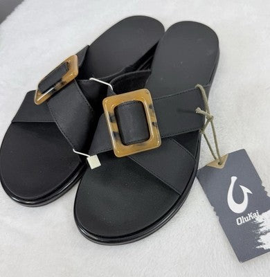 OluKai Womens 11 New Sandals Kai Slide Black Slides Shoes Olu Kai NWT $90