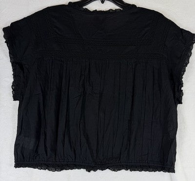 Gap Crop Top Large Tall Womens Black Ruffle Pintuck Cotton Short Sleeve New NWT