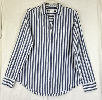 Gap Perfect Shirt Womens Medium Tall 80s Superfine Poplin Blue Striped Button Up
