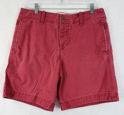 Hollister Cargo Shorts 31 Mens Red 8” Button Fly Chino 100% Cotton Flat Front