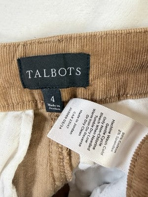 Talbots Corduroy Flare Leg Pants 4 Womens Caramel Tan Brown High Waist
