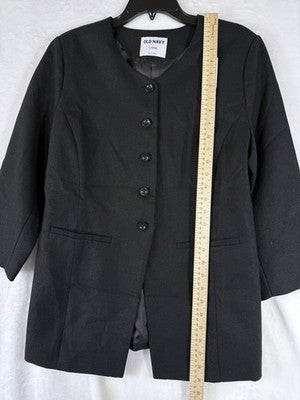 Old Navy Linen Blazer Women Large Petite Black Collarless Suit Jacket LP New NWT